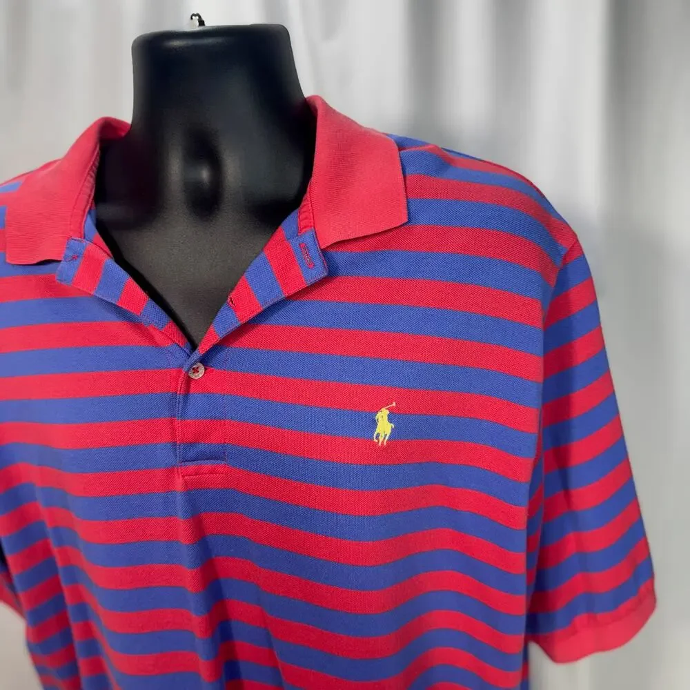 Polo Golf Ralph Lauren Men's L Red Purple Striped Pima Cotton Polo Shirt Sportif
